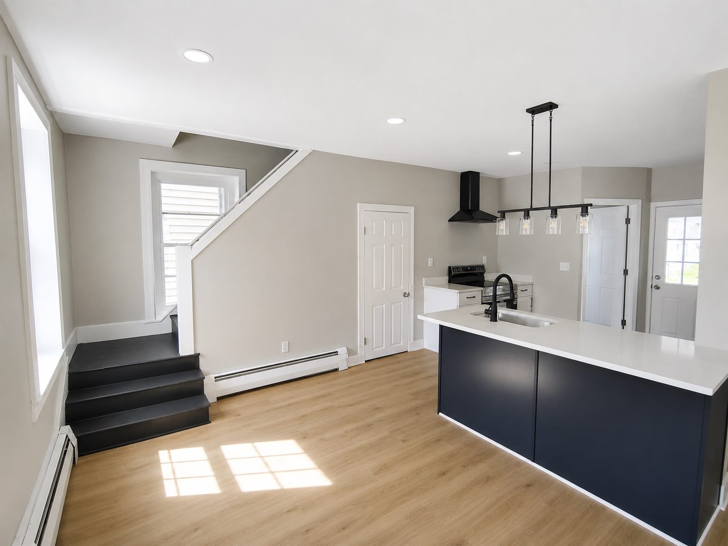 Living room after renovation, left view